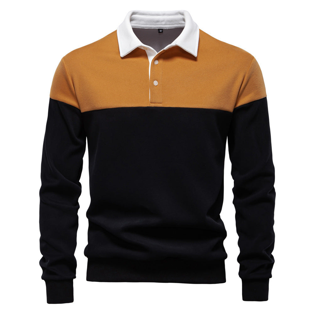 Pull en mélange de coton décontracté à manches longues et col polo pour homme