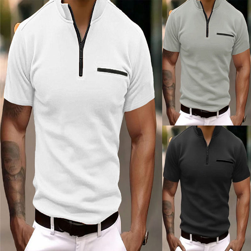 Men's Sports Polo Shirt with Zipper Pocket