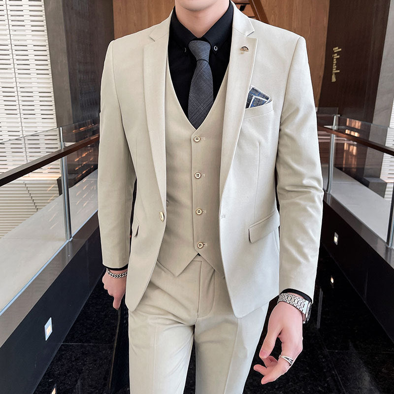 Men's Slim Fit Three-Piece Business Suit Jacket Vest Trousers