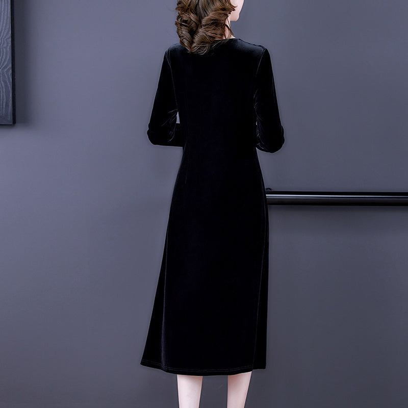 Autumn And Winter Plus Velvet Padded Lace Long-sleeved Dress