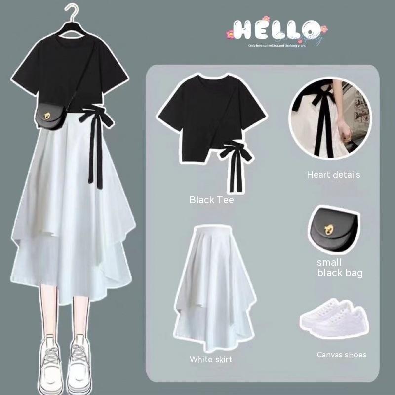 Stylish Loose Short Sleeve T-Shirt and Skirt Set for Women