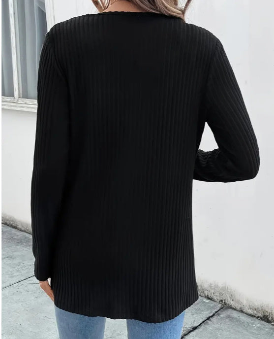 Ethnic Patchwork Black Polyester Cardigan Jacket Long Sleeve