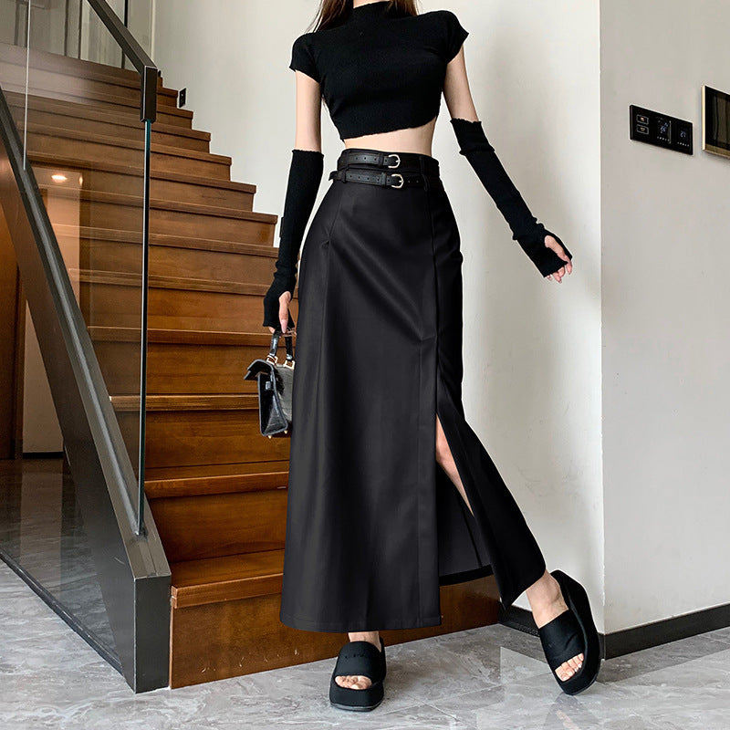Black PU Leather Hip Skirt for Women