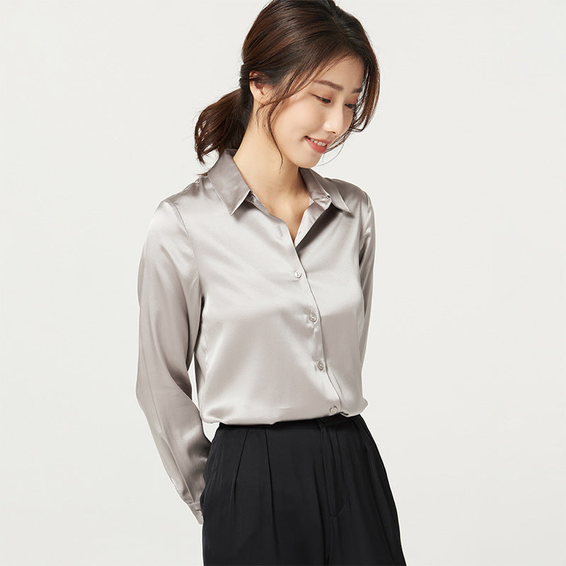 Chemise en satin de soie de mûrier à manches longues pour femme