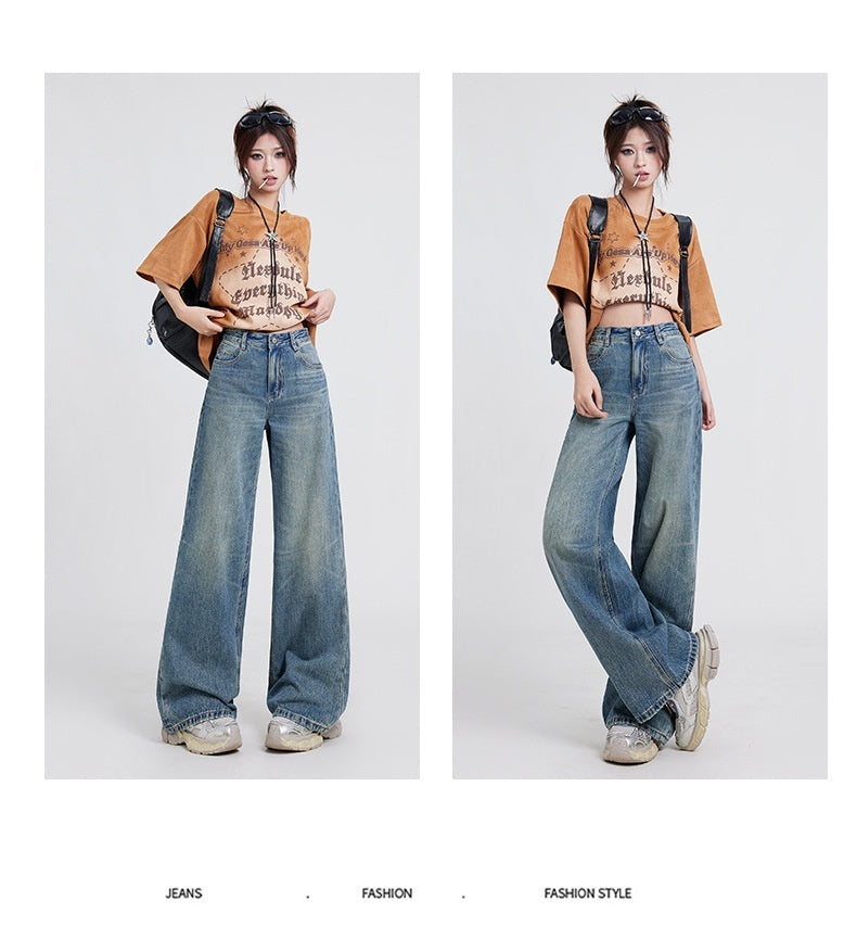 Women's High Waist Wide Leg Straight Baggy Jeans