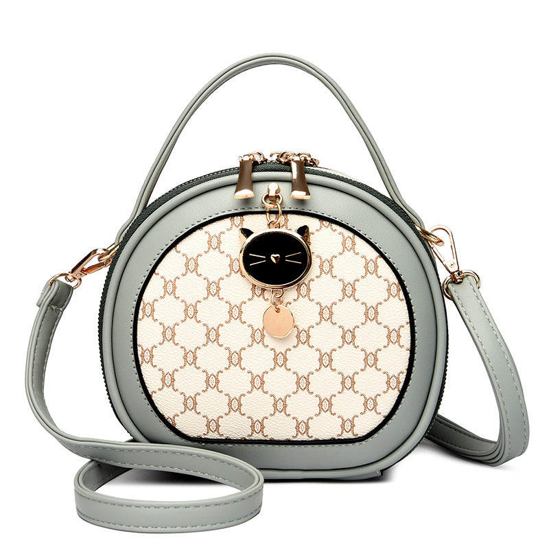 Crossbody Portable Printed Small Round Bag Soft Leather