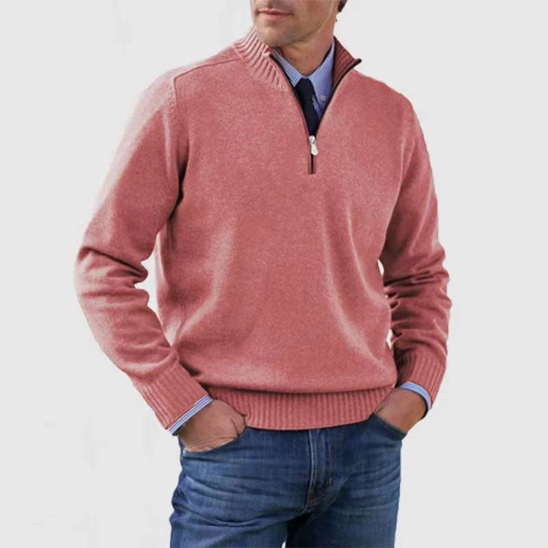 Pull homme à col montant et fermeture éclair, coupe tendance hiver, couleur unie, manches longues, en maille