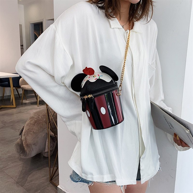Fashion Cylindrical PU Bucket Bag with Chain Strap