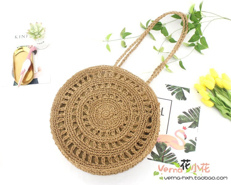 Sac de plage tissé en paille souple avec fermeture éclair et poche pour téléphone portable