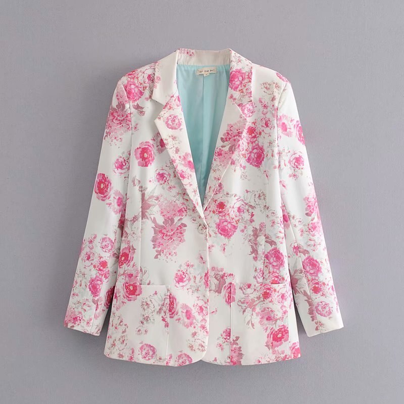 Floral Rose Print Suit Jacket with Suit Collar