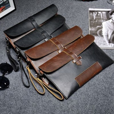 Men's Retro Crazy Horse PU Leather Clutch 26x16cm