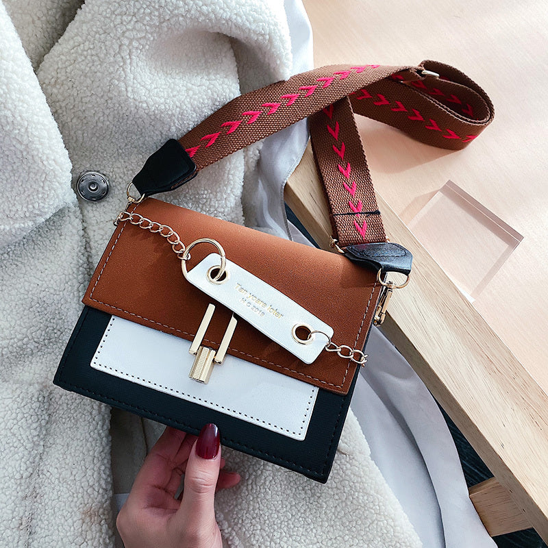Textured PU Crossbody Bag Small Square Cover Closure