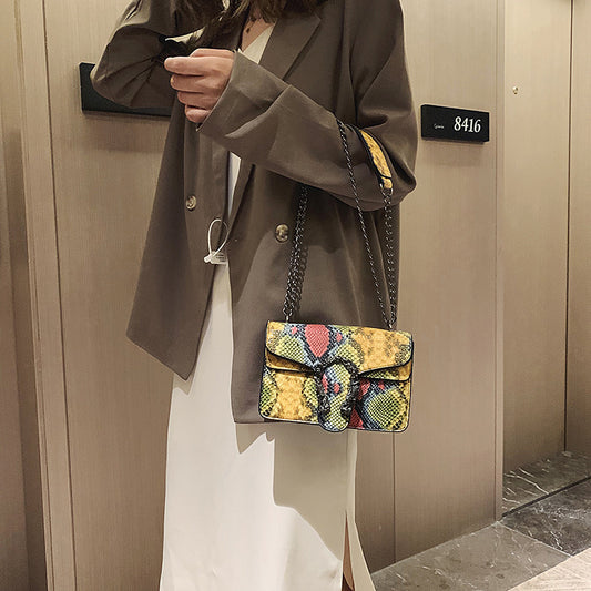 Snake print chain small square bag