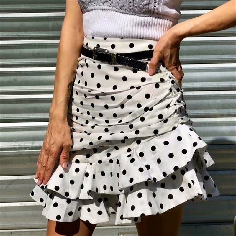 Polka Dot Skirt in Polyester Fiber, Sizes S-XL