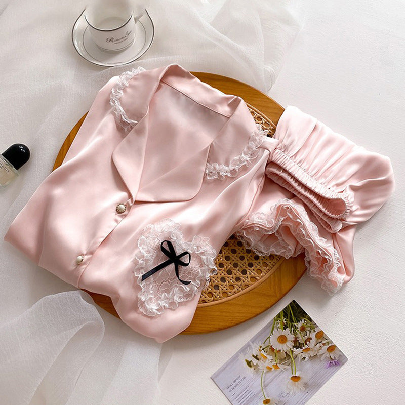 Women’s Korean-Style Pink Short-Sleeve Shorts Pajama Set, Rayon, Summer, Casual, Breathable