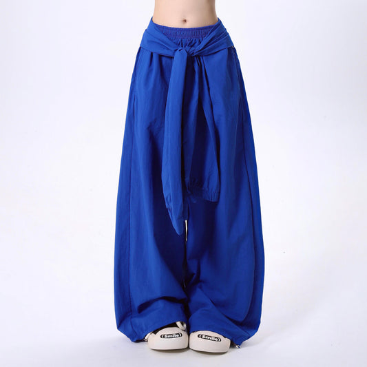 Women's Retro Solid Color Lace-up Design Casual Pants