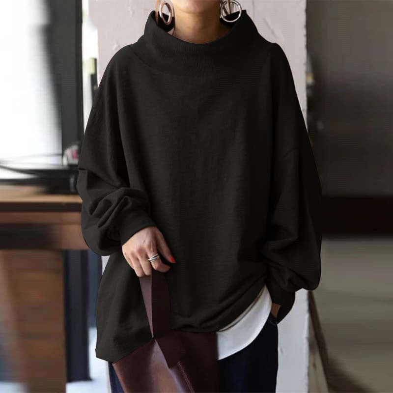 Women's Loose Cotton Blend Pullover Sweater in Khaki, Black, Blue