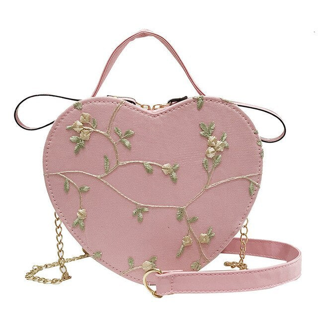 Peach Lace Heart Lock Shoulder Bag for Women 32x23x13cm