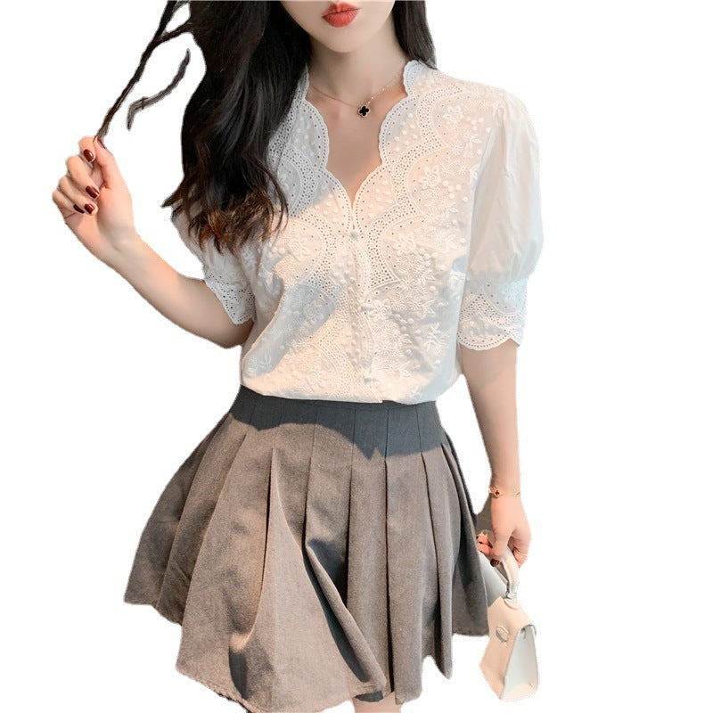Summer Temperament Design Minority Bubble Sleeve Shirt