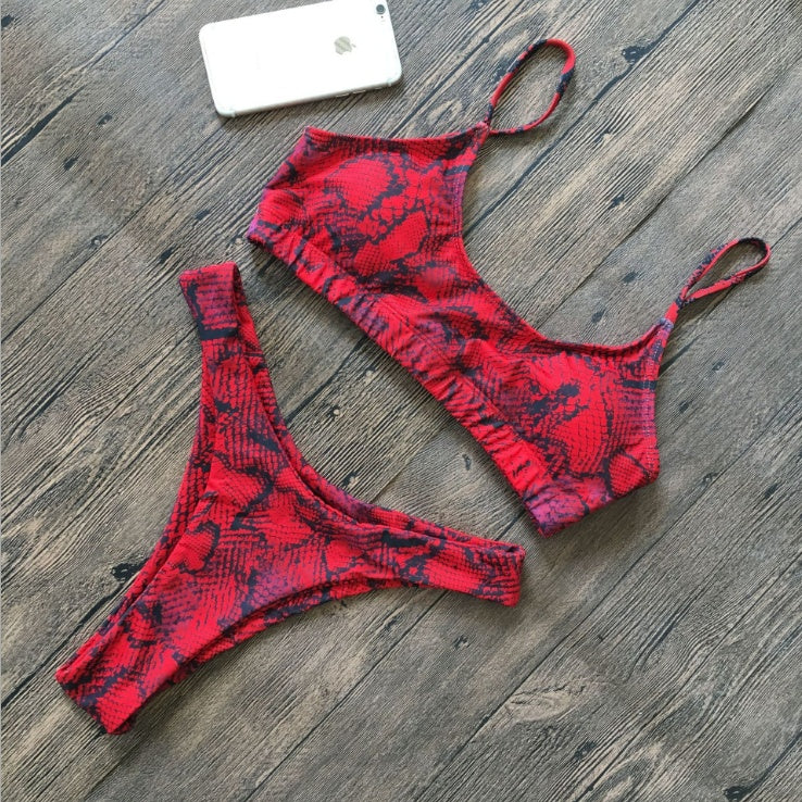 طقم سباحة من قطعتين بنقشة جلد النمر