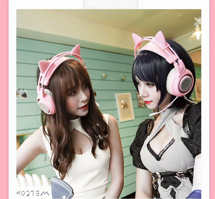 USB 7.1 Virtual Surround Sound Cat Ear Gaming Headset with LED Lights