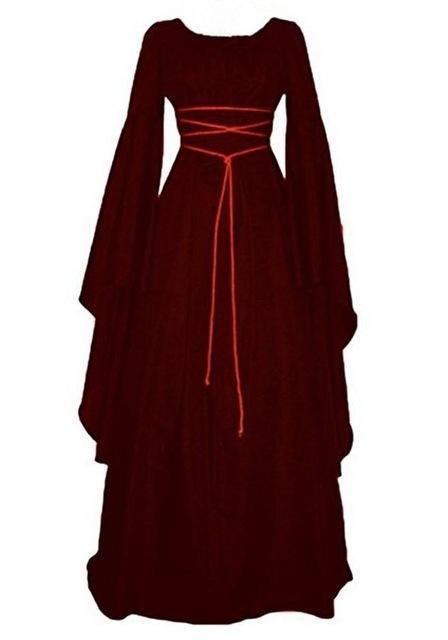 Robe d'Halloween pour femme, manches longues, col rond et ceinture, coupe asymétrique, costume de sorcière.