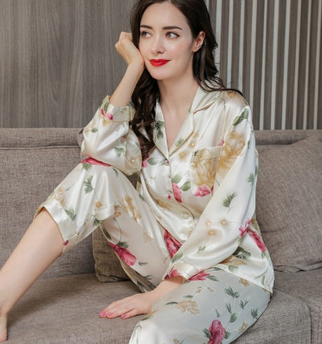 Ensemble de pyjama deux pièces en soie grande taille à manches longues printemps automne