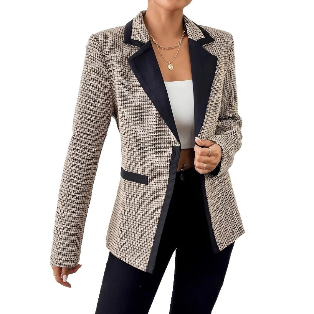 Graceful Fashionable Apricot Plaid Houndstooth Suit Jacket for Women
