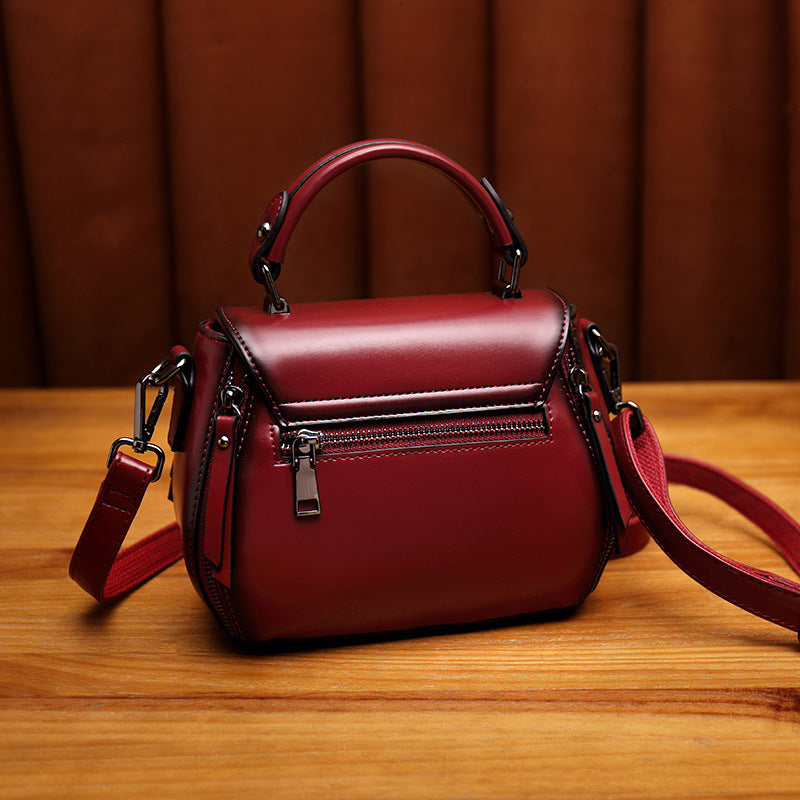Retro One-Shoulder Small Square Cowhide Bag for Women