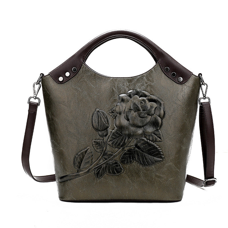 Embossed PU Bucket Shoulder Bag with Zipper, 36x37x13cm