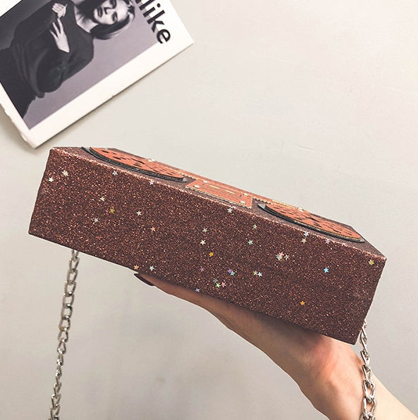 Sequins Box Radio Handbag Bright Surface Harajuku Messenger Bag 19x12x5cm