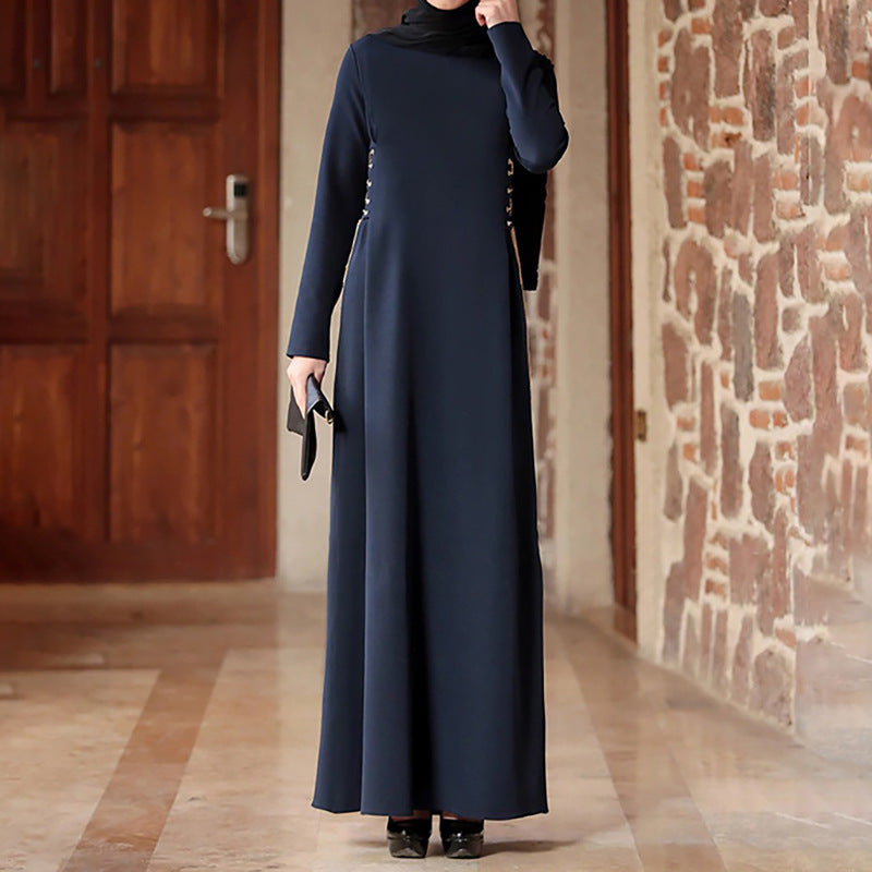 Middle Eastern Women's Fashion Dress in Dark Purple, Navy, Wine Red Polyester Fiber