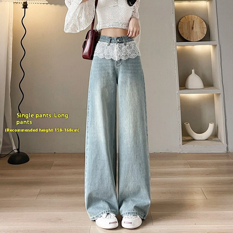 Jean large droit amincissant en dentelle