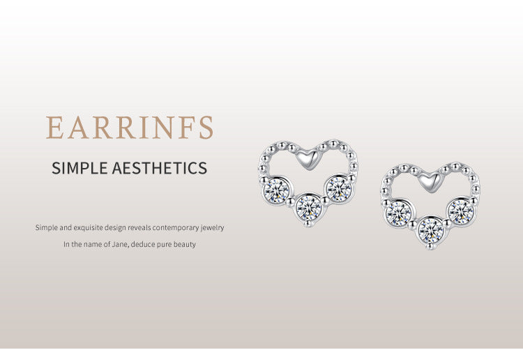 S925 Silver Diamond Small Love Stud Earrings