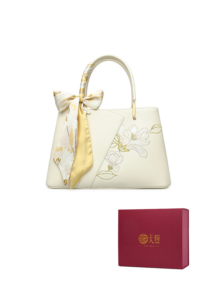 Sac à main en cuir de vachette blanc nacré – Cadeau pour belle-mère – Sac de réunion haut de gamme