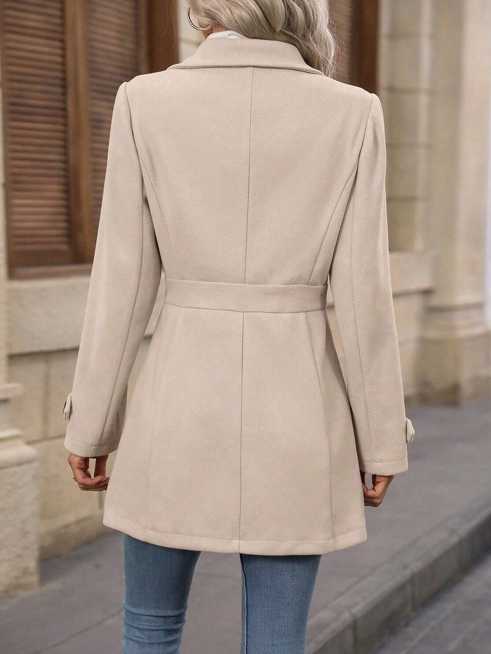 Elegant Single-Breasted Woolen Mid-Length Coat for Women with Buttons and Lapel