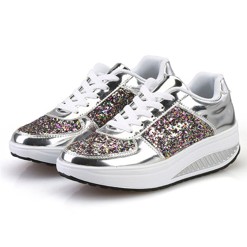 Sequin Canvas Women's High-Top Sneakers with Vulcanized Sole