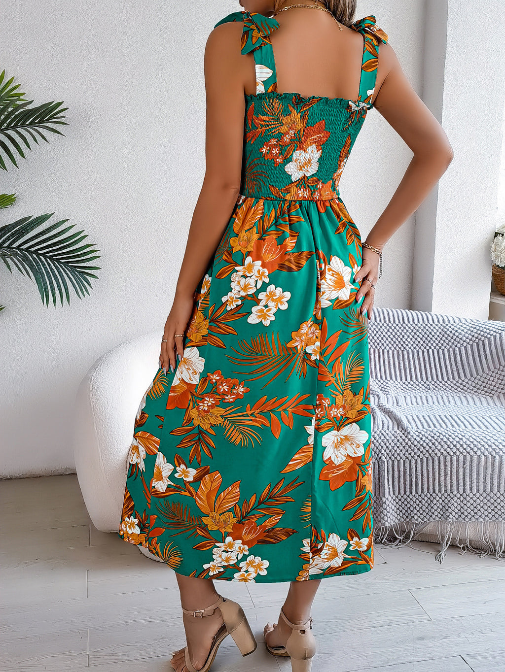 Floral Print Suspender Corset Dress Sleeveless High-Waist Summer Beach Dress for Women