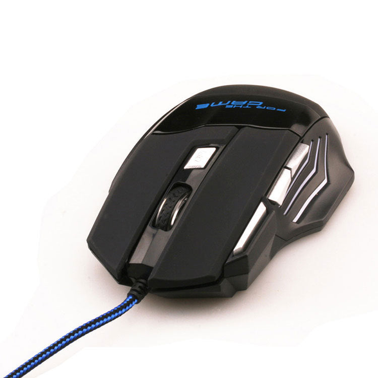 Souris de jeu USB 6 boutons, fil tressé en nylon noir, RVB, DPI 1000-5500