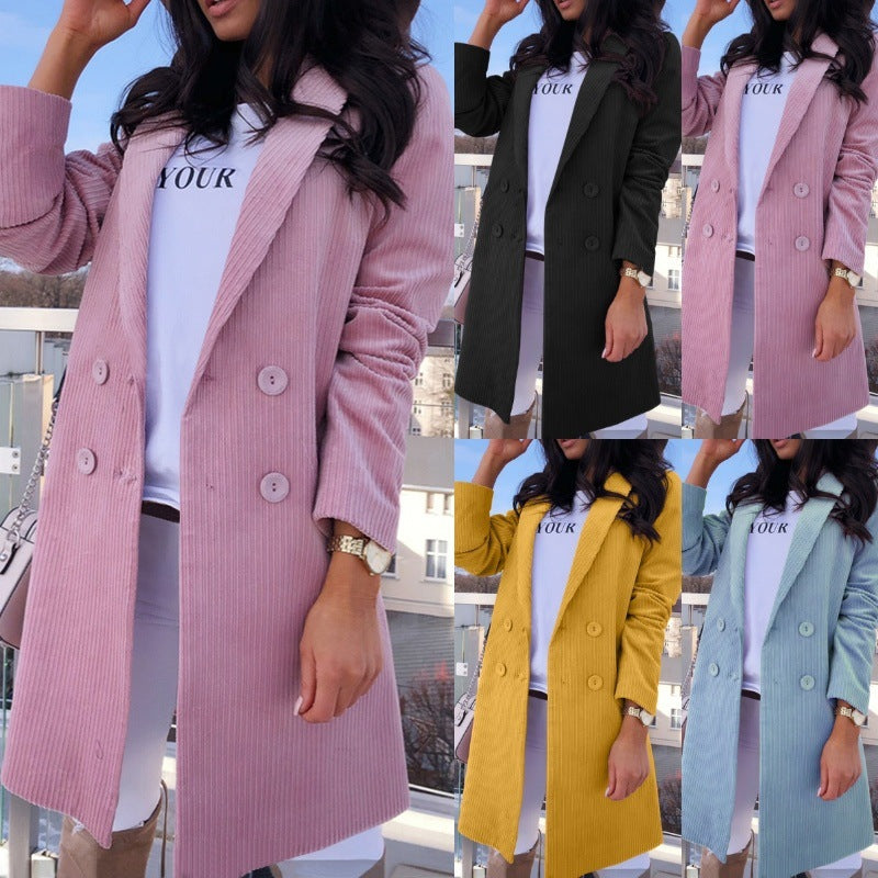 Double Breasted Cotton Blend Long Sleeve Blazer