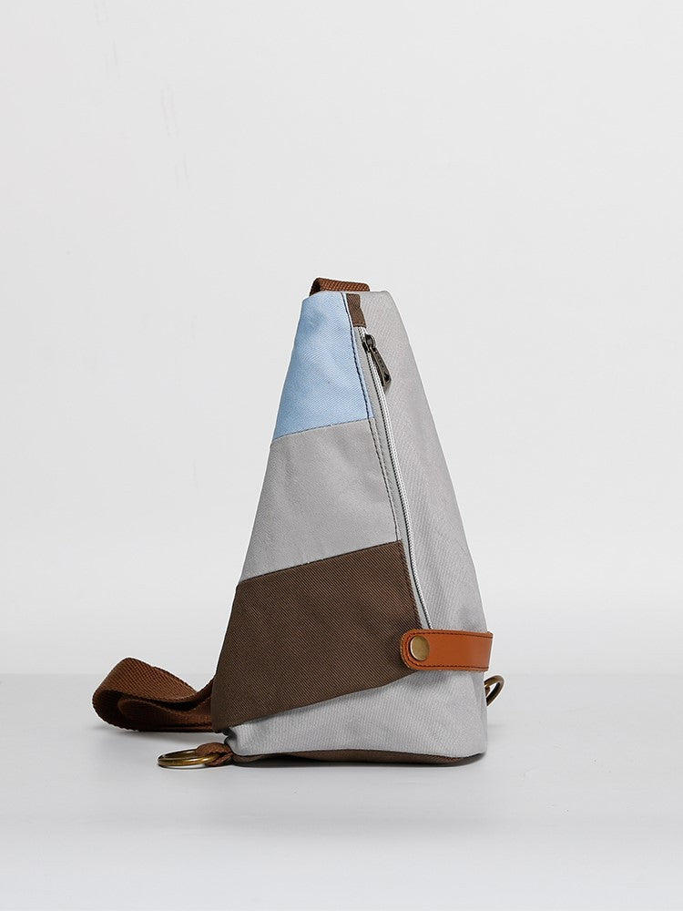 Canvas Chest Bag Crossbody Shoulder Bag with Geometric Pattern