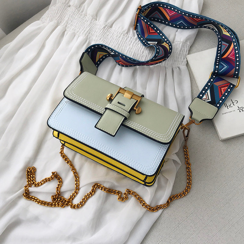 Color matching foreign style wide shoulder belt leisure chain women's bag