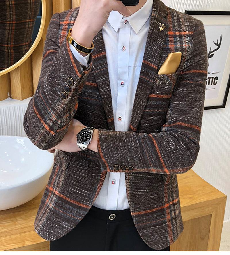 Men's Slim Fit Plaid Blazer