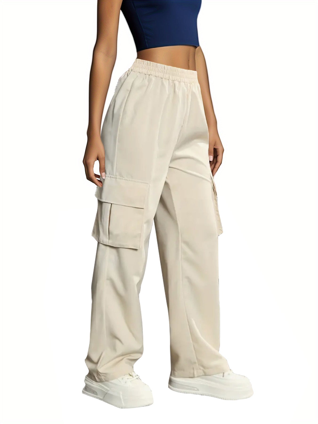 High Waist Solid Color Flip Pocket Overalls for Women