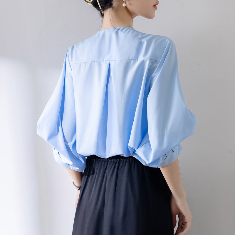 French Style Retro Lantern Sleeve White Shirt
