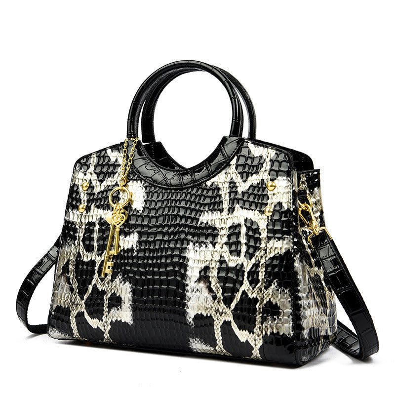 Grand sac en cuir portable à motif serpent rétro