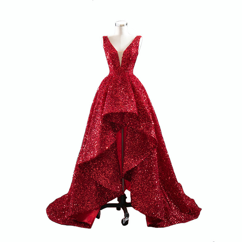 Robe de mariée bustier en V, jupe tutu à sequins