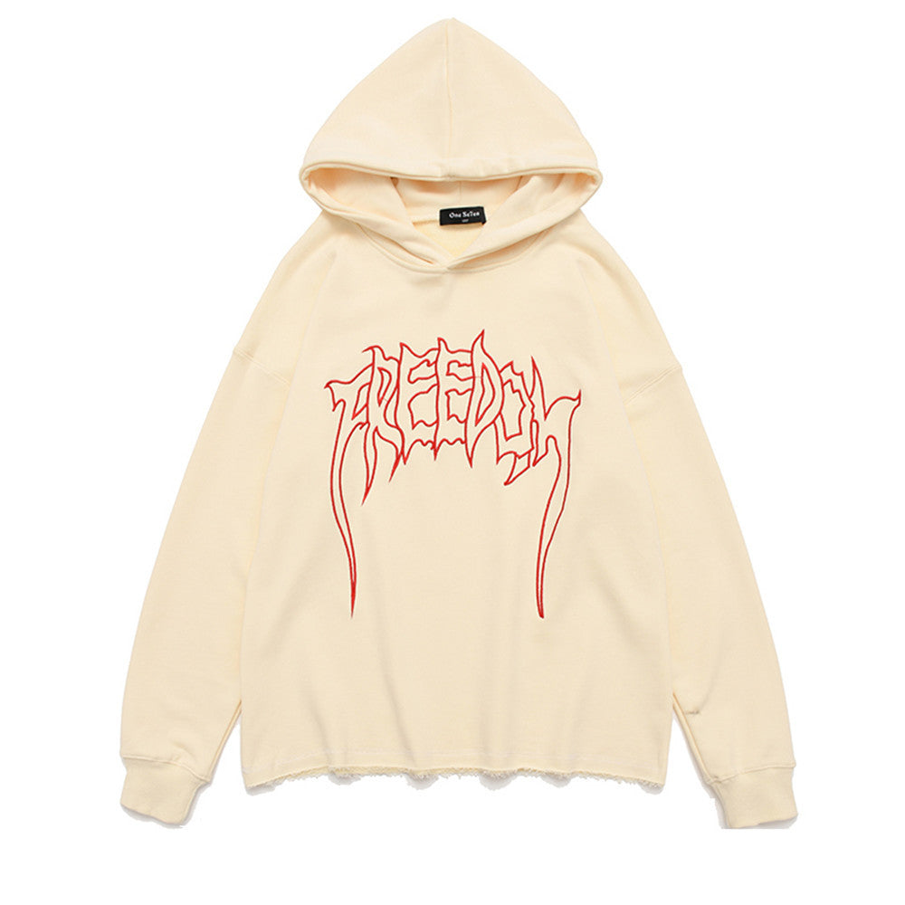 Sweat-shirt à capuche en coton effiloché brodé de lettres