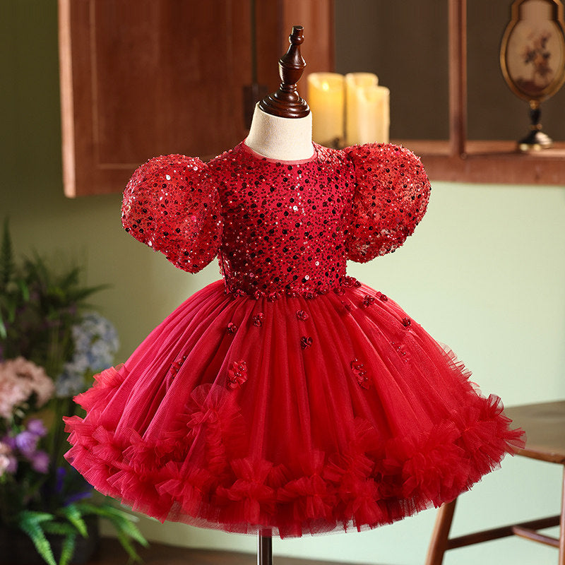 Robe de soirée rouge pour petites filles, idéale pour les spectacles