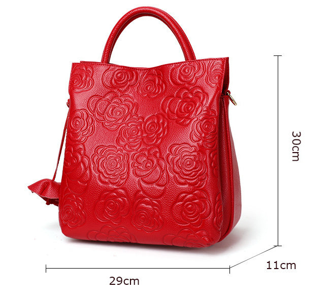 First Layer Cowhide Wine Red Women’s Crossbody Bag